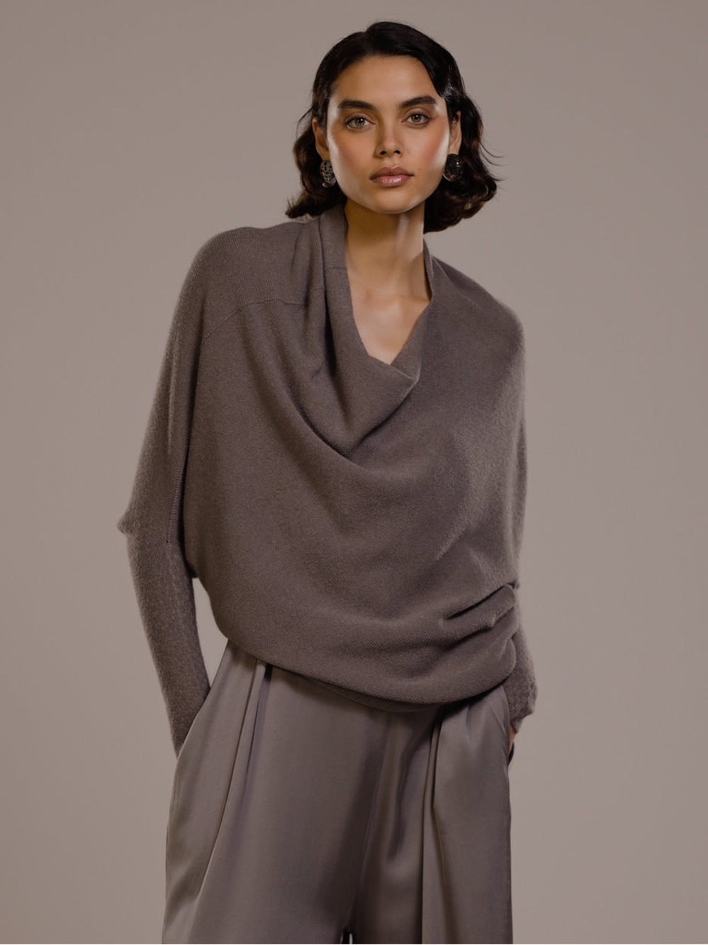 Jaki London Asymmetric Draped Knit Sweater